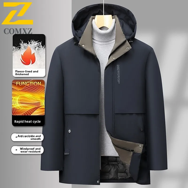 Männer Gepolsterte Jacke Mode Mit Kapuze Outdoor Büro Verdickt Warme Parka Minimalistischen Casual Reise Kälte Beständig Winter Männer Kleidung