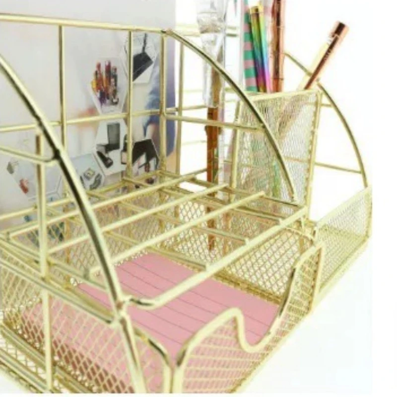 Organizador de mesa nórdico, barra de arquivo de metal, material de escritório, materiais de armazenamento multifuncionais, papelaria, cosméticos, rack de arquivo