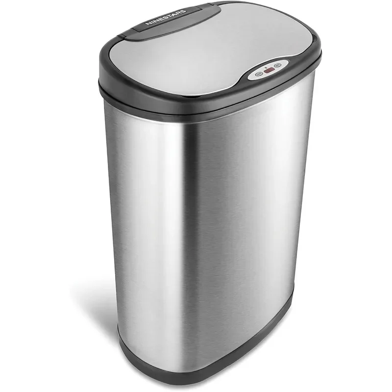 Automatic Touchless Motion Sensor Oval Trash Can with Black Top, 13 Gallon/50 L, Stainless Steel