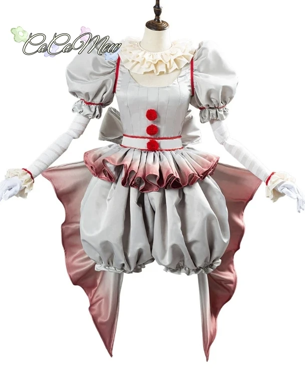 Movie Clown Pennywise Cosplay Costume Halloween Girls Outfit Horror Lolita Dress Up Women Fantasy Dress Carnival Party Full Set