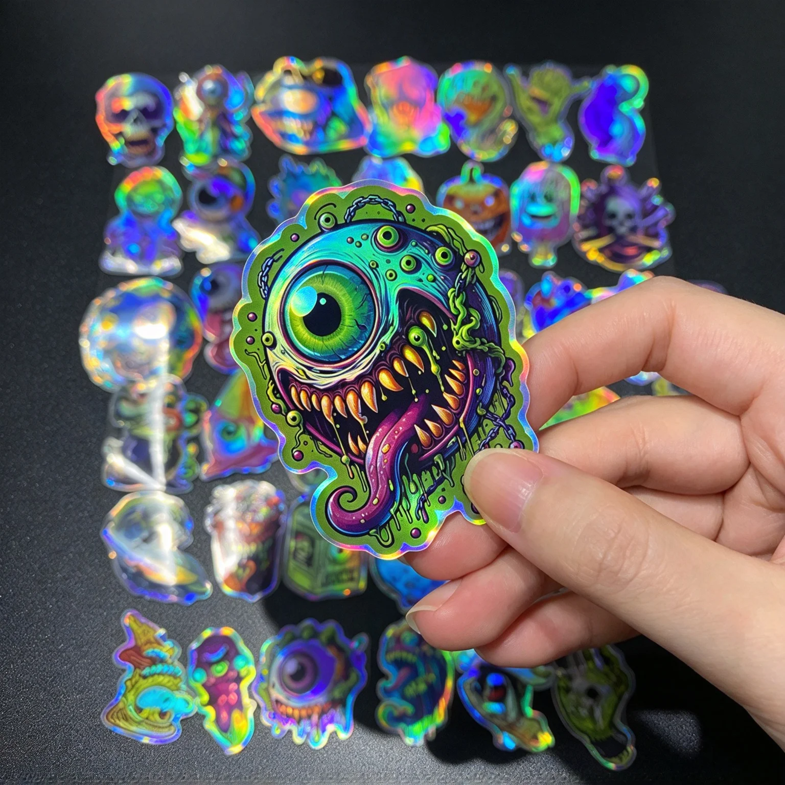 43PCS Waterproof Decals Motorcycle Stickers Laser Monster DIY Decor For Helmet Fuel Tank Car Windscreen Halloween Accessories