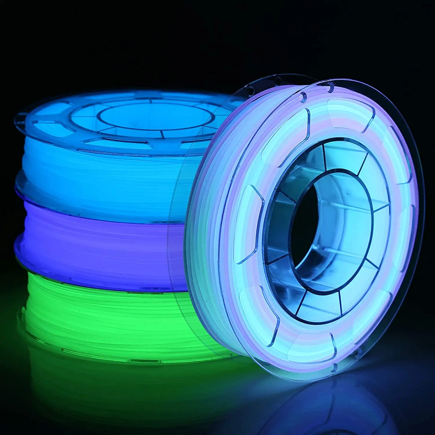 Filamento luminoso 3D PLA de 1,75mm, alambre de plástico de impresión 3D, embalaje al vacío, arcoíris noctilucente rojo y azul luminoso, 250g, 500g