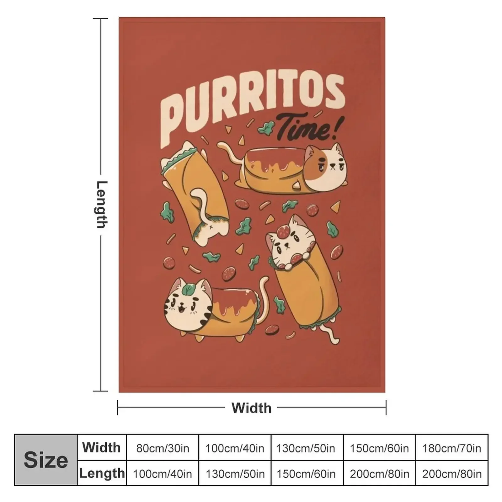 Purritos Time Burrito Cat Funny Mexican Food by Tobe Fonseca Throw Blanket blankets ands Luxury St christmas decoration Blankets