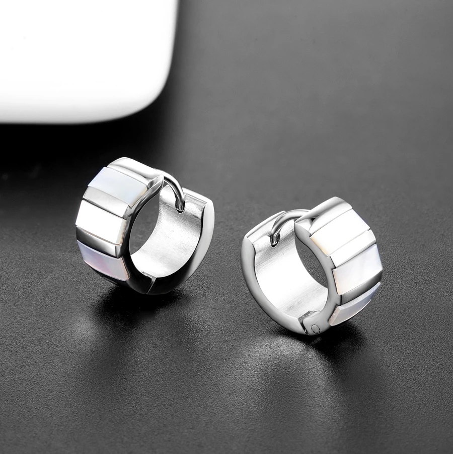 Top Quality Elegant Charming White Shell Stainless Steel Stud Earrings Women/Men Girls Piercing Jewelry Great Gifts Earing