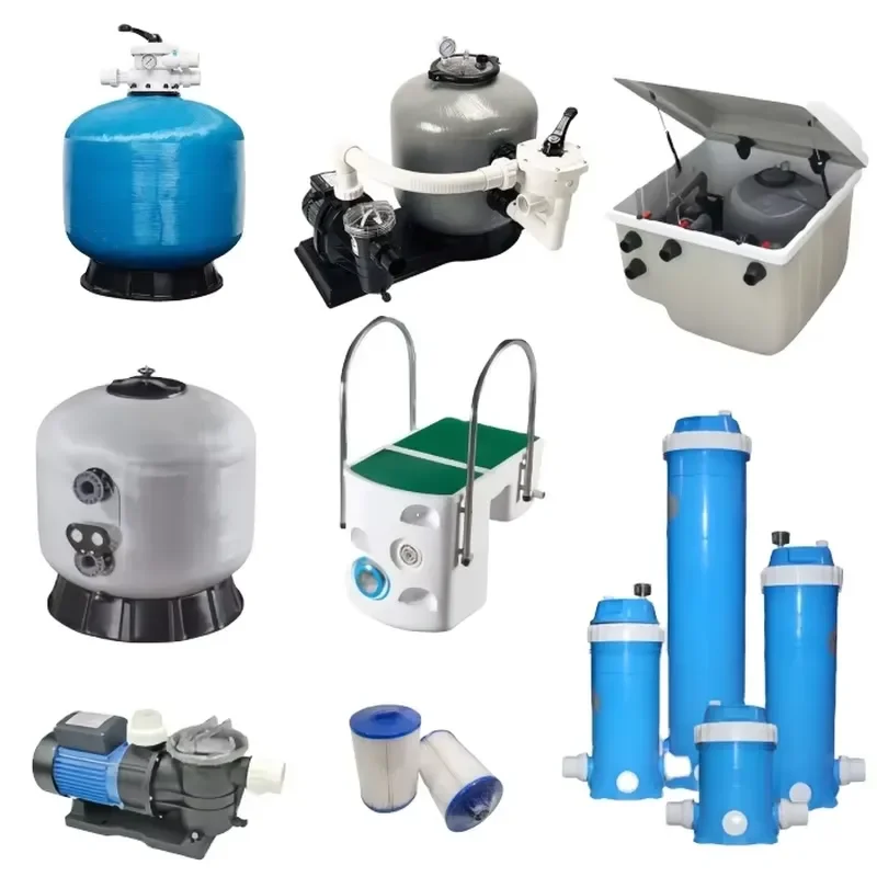 Complete All in One Swimming Pool Equipment Set, Pool Filtration System With Sand Filter, Pump, LED Light Full Accessories