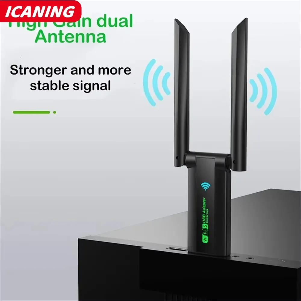 1300Mbps واي فاي USB محول ثنائي النطاق 2.4G + 5Ghz واي فاي دونغل 2 هوائي 802.11AC USB3.0 عالية السرعة استقبال البطاقة اللاسلكية الكمبيوتر/الكمبيوتر المحمول