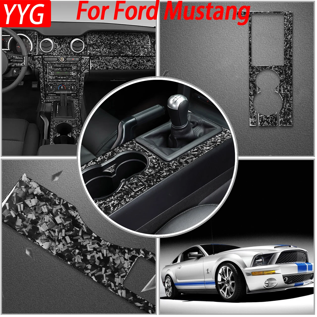 

For Ford Mustang 2005-2009 Forged Carbon Fiber Center Control Gear Shift Frame Panel Decorative Car Interior Accessory Stickers