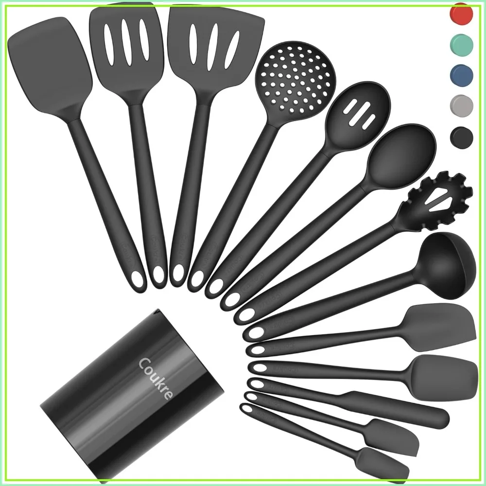 

14-Piece Silicone Kitchen Utensil Set with Holder – Heat-Resistant, Food-Grade, Dishwasher Safe for Non-Stick Pans