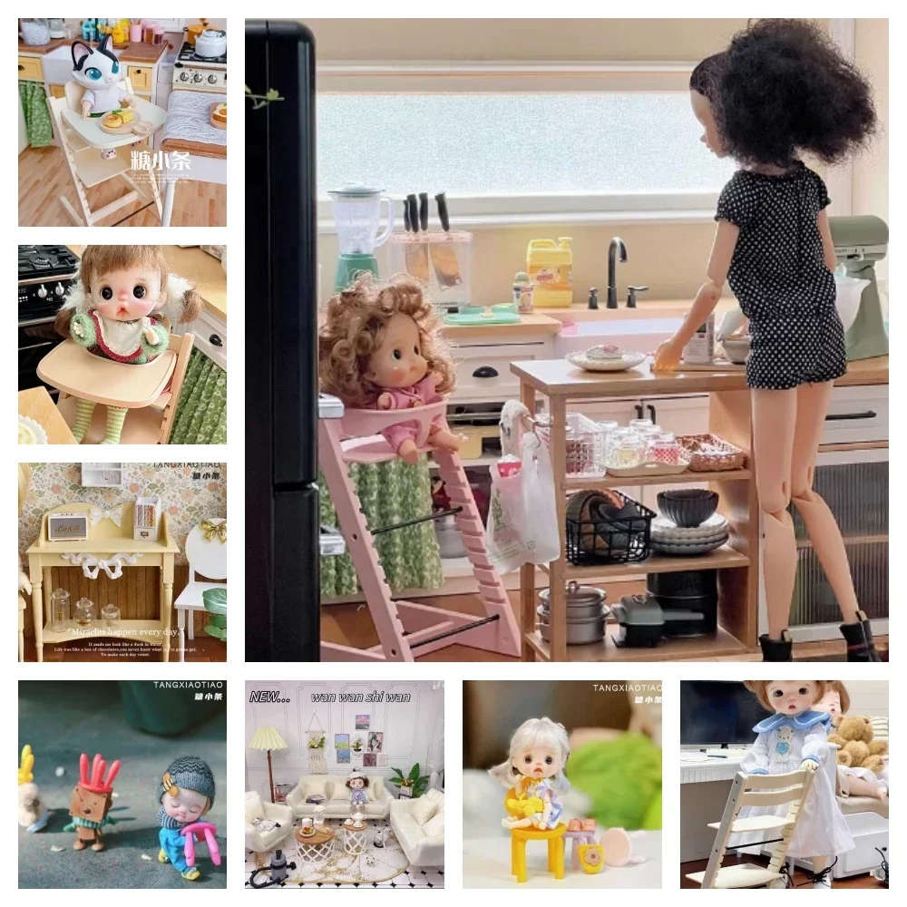 

1:6 Doll House Miniature Children's Dining Chair Baby Chair 12 Points Color Stool Ob11 Mini Furniture Scene Simulation Model