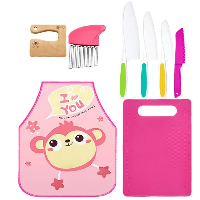 Kids Knives For Kitchen Cooking Knives For Kitchen 8 Pieces Wooden Kids Knifes Set Wooden Cooking Serrated Edges Kids Knifes