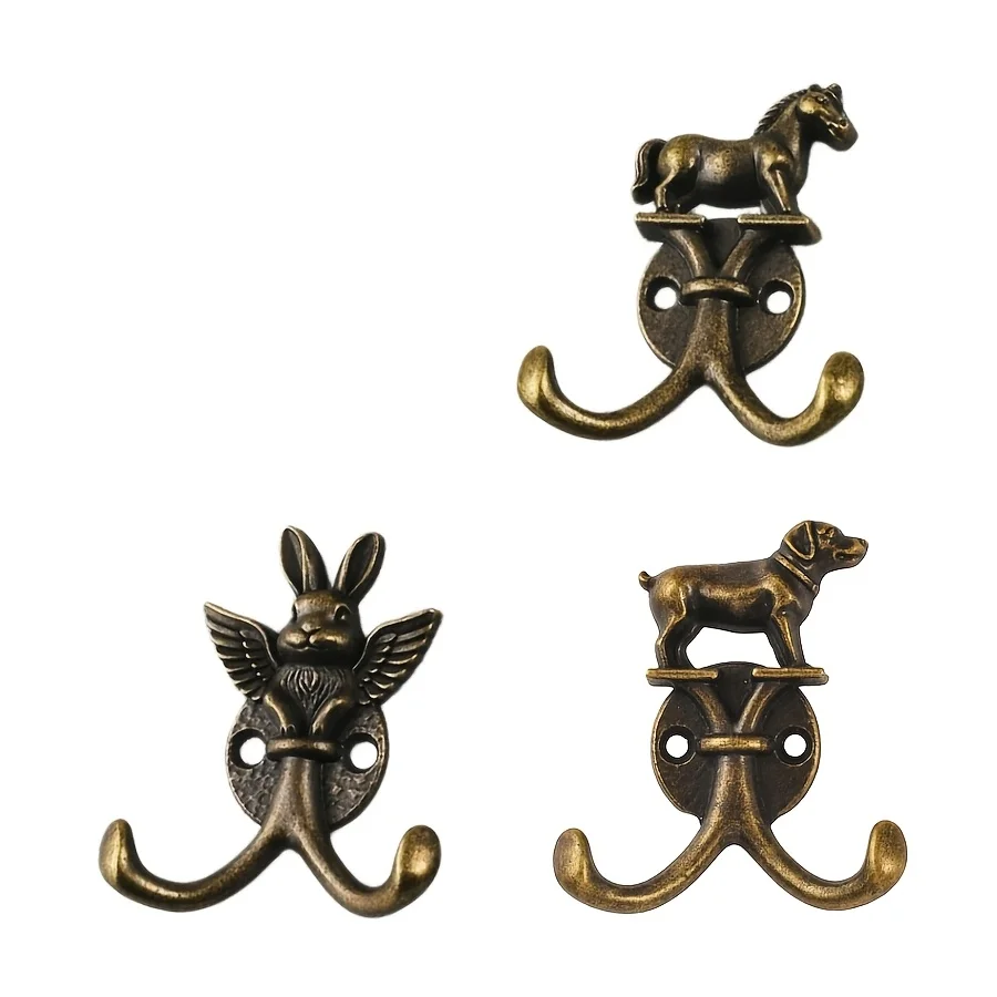 3 pieces, European-style angel rabbit/dog/horse. Double-handled hook made of zinc alloy, wall-mounted storage hanger.