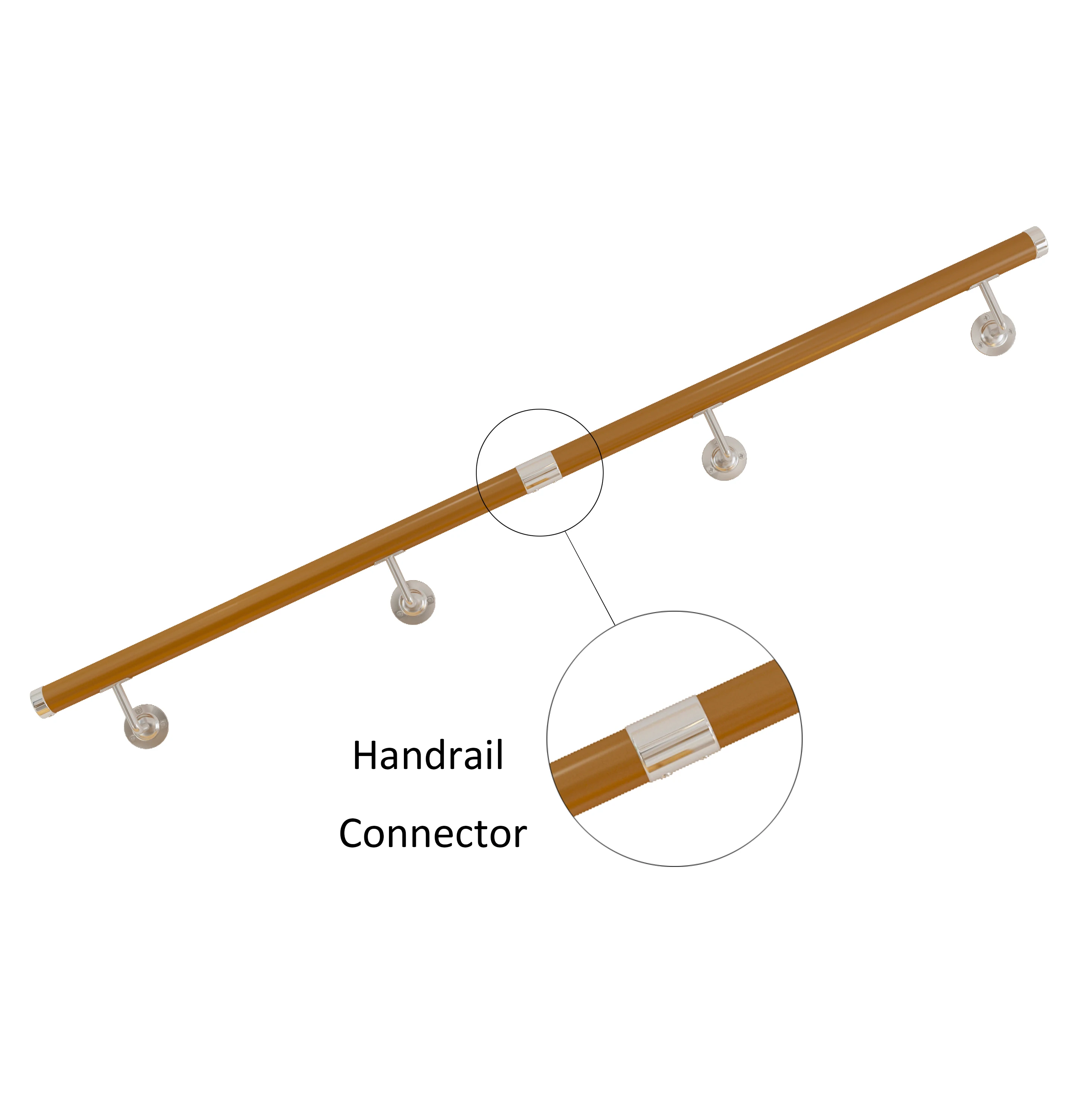 DIYHD Pasamanos de escalera de 8 pies para pasamanos de cubierta de PVC interior con soporte de acero inoxidable, carga máxima de 500 libras, barandilla manual de 1 a 7/8 pulgadas de diámetro