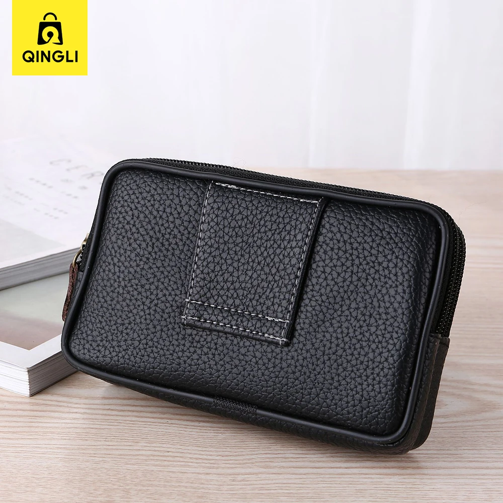 Large Capacity Waist Bag Three-zipper Cash Wallet Portable Labour Waistband Hanging Bag Cell Phone Keys Bag Leather Fanny Pack