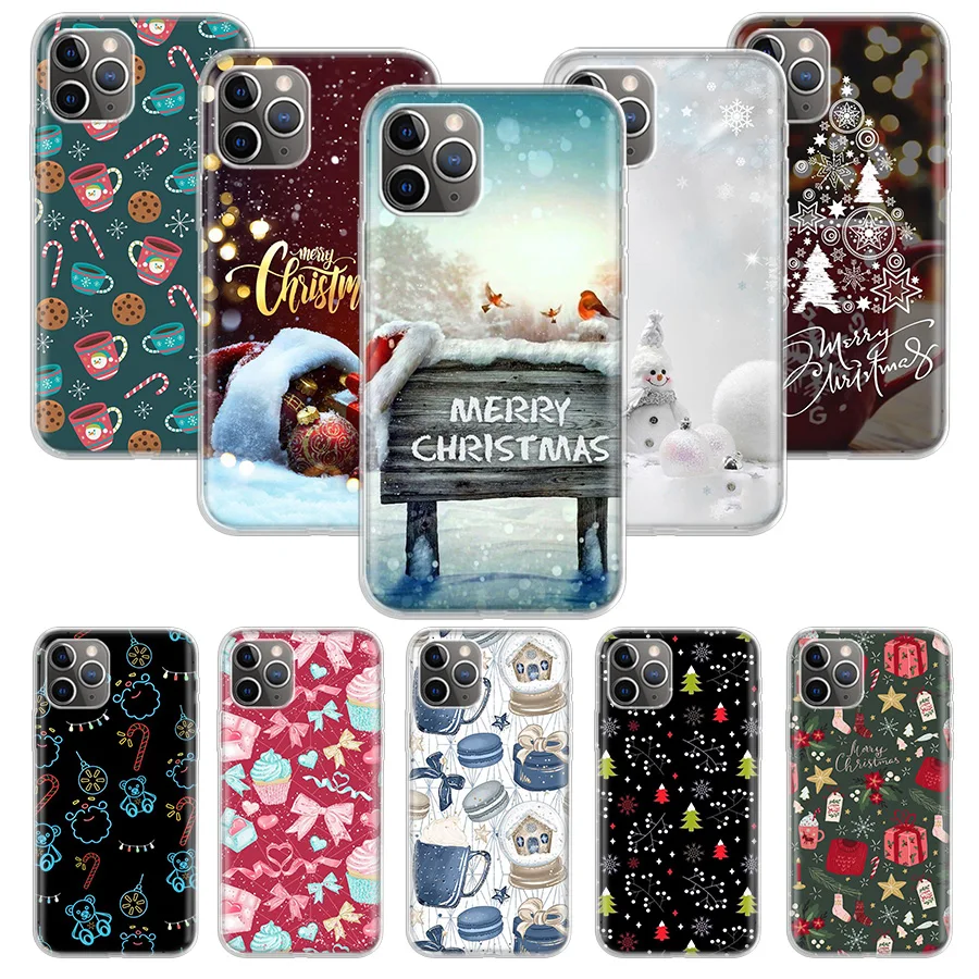 Cheerful Merry Christmas Phone Case Cover For iPhone 14 13 Pro 11 15 Art 12 XR X XS Max 7 8 6S Plus SE Soft Pattern Coque Fund