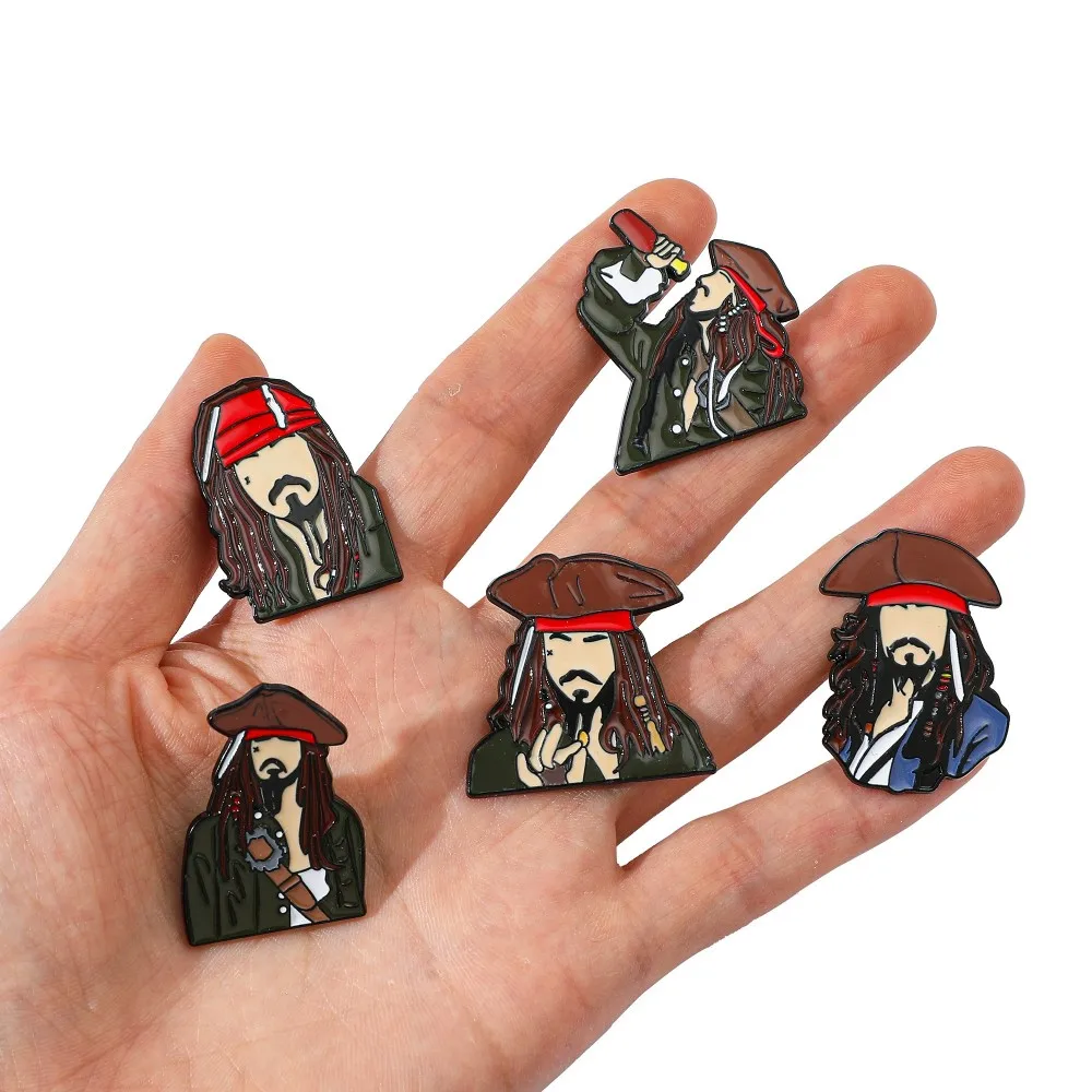 5 Pcs Creative Cartoon Brooch Handsome Jack Sparrow  Enamel Pin Metal Badge Jewelry Clothing Backpack Accessories Gift