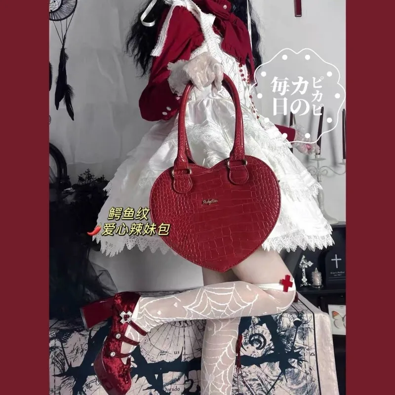 

Белая женская сумка с крокодиловым узором, эстетичная сумка через плечо в стиле Fairycore с сердечками, модные милые сумки-кроссбоди для девушек в стиле Y2K