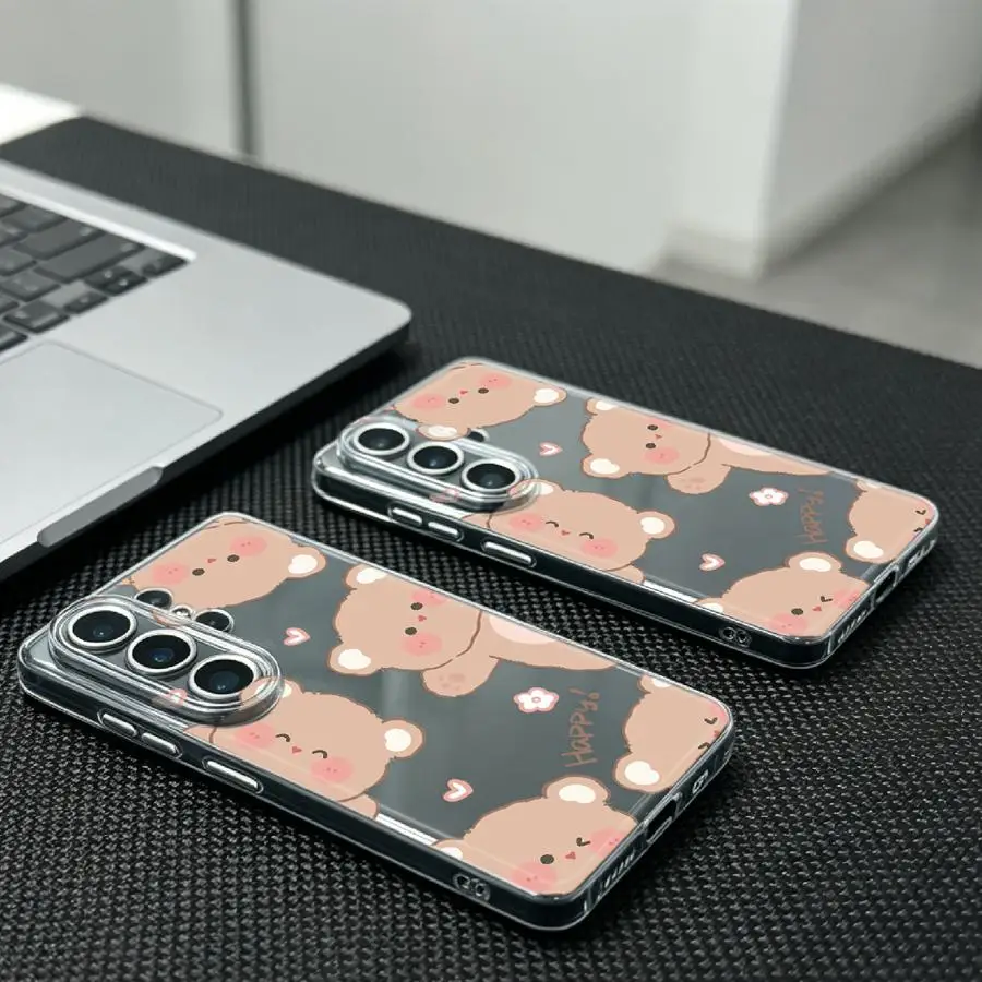 Cute Bear Face Pattern Case for Samsung Galaxy S26 Note 20 Ultra 10 S22 FE S23 Ultra S21 S25 Edge S24 S20 Plus Phone Cover