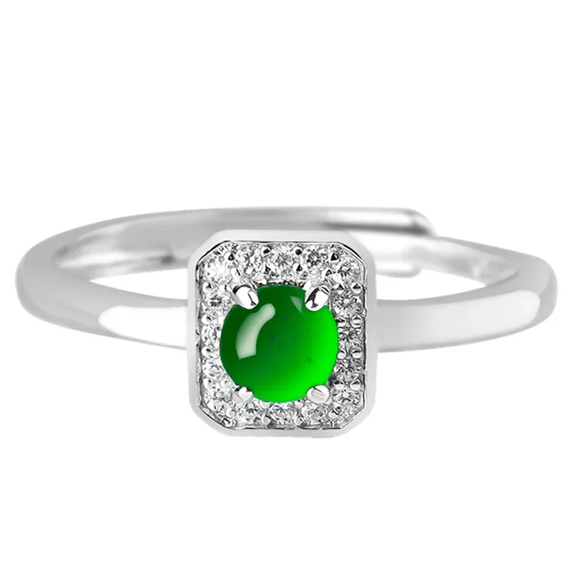 

Burmese Jade Rings Adjustable 925 Silver Real Carved Stone Women Gemstones Fashion Jadeite Green Gift Natural Emerald Jewelry