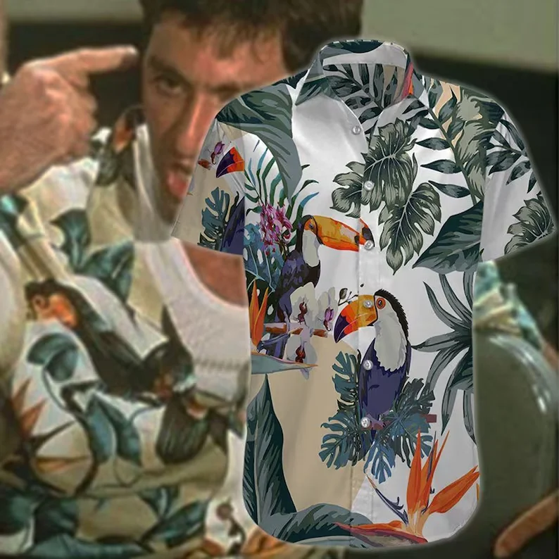 2026 scarface camisa havaiana tony montana impressão 3d camisa masculina moda manga curta camisas casuais blusa poliéster elástico