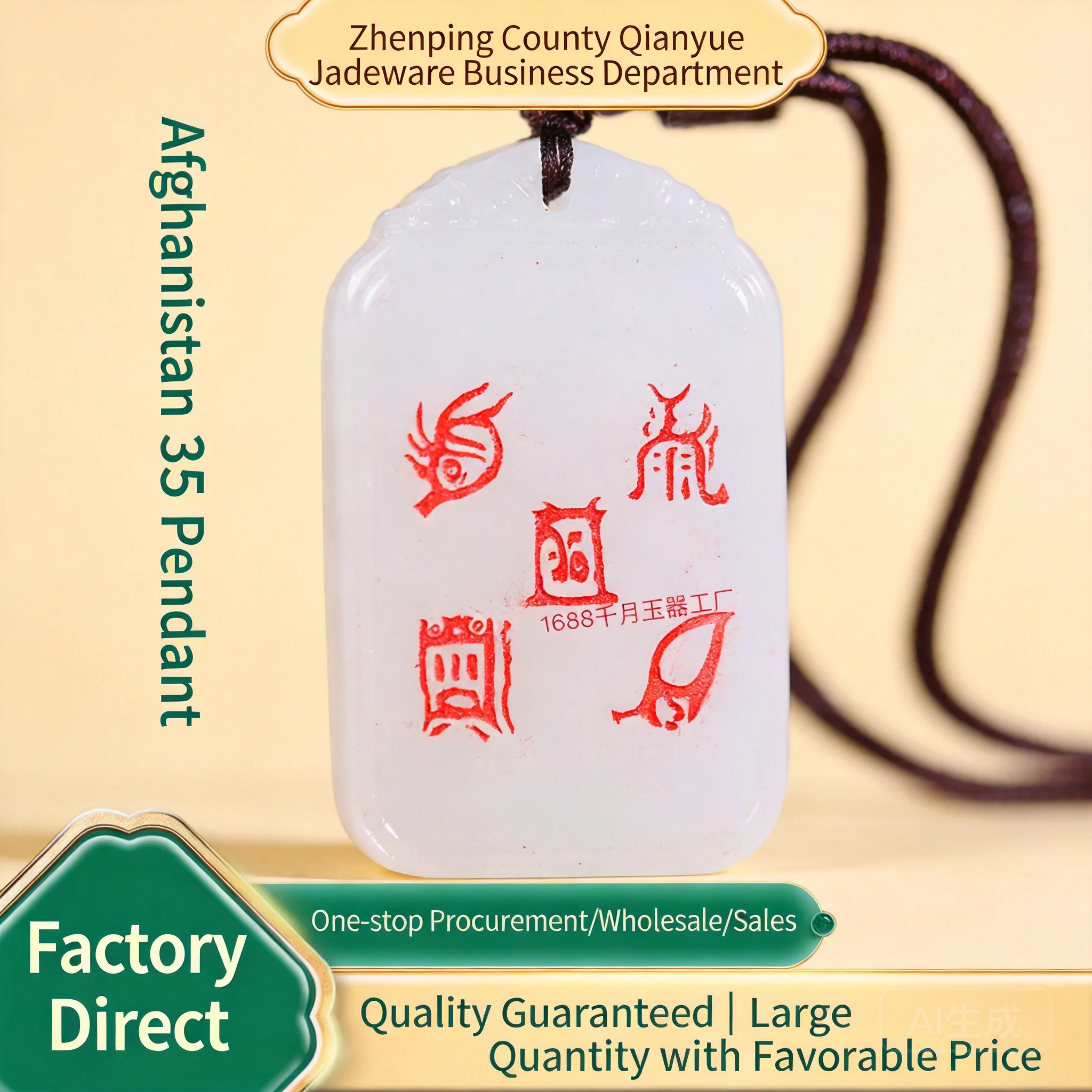 

Traditional Chinese Style Natural Afghanistan White Jade Pendant Taoist Rune Lucky Amulet Blessing Wealth Good Fortune Unisex