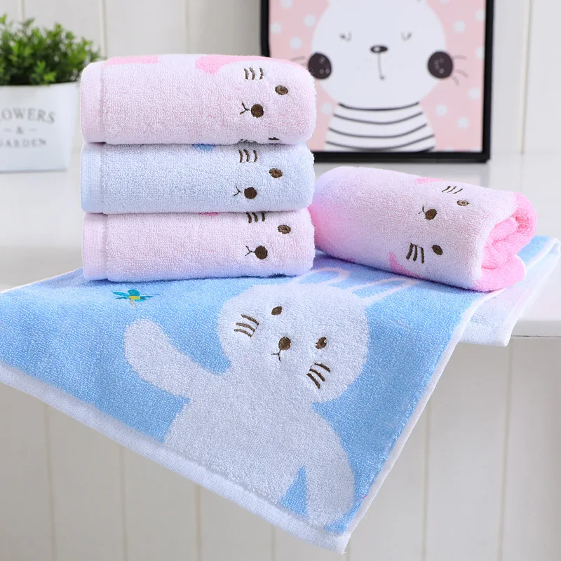 4 Packs of Easter Towels with Bunny Patterns, Pure Cotton Hand Towels for Bathroom and Kitchen