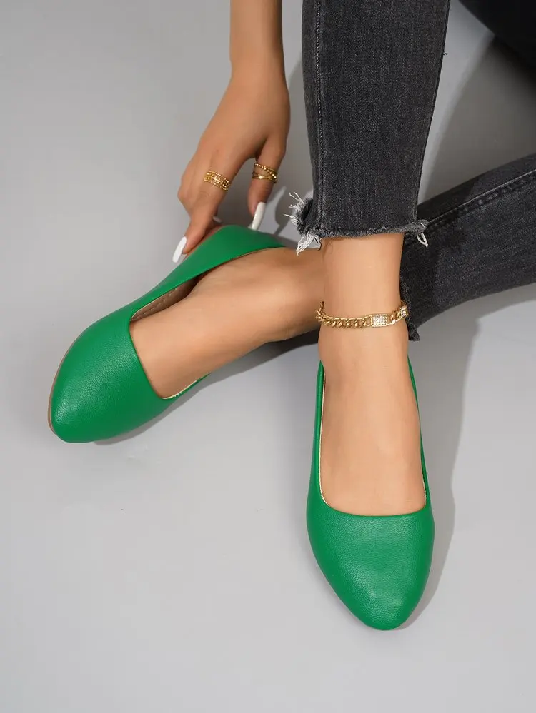 Einfarbige Ballerinas für Damen mit spitzer Zehenpartie, leicht und bequem, zum Hineinschlüpfen, für Alltag, Büro, Schule und Reisen – Detail 32