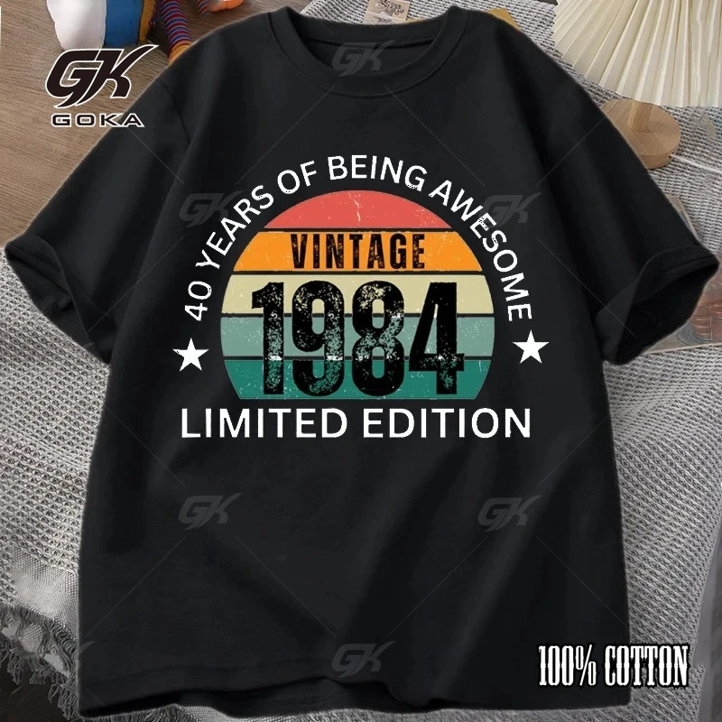 Летняя мужская футболка из 100% хлопка, сделано в 1984, винтажные дышащие футболки для мужчин, повседневная мужская одежда с короткими рукавами, большие размеры