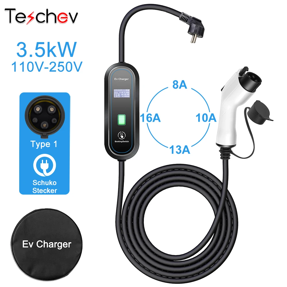 

Портативное зарядное устройство Teschev EV, тип 2/GB/T, разъем 16A, однофазный кВт, тип 1, настенная зарядная станция для электромобиля