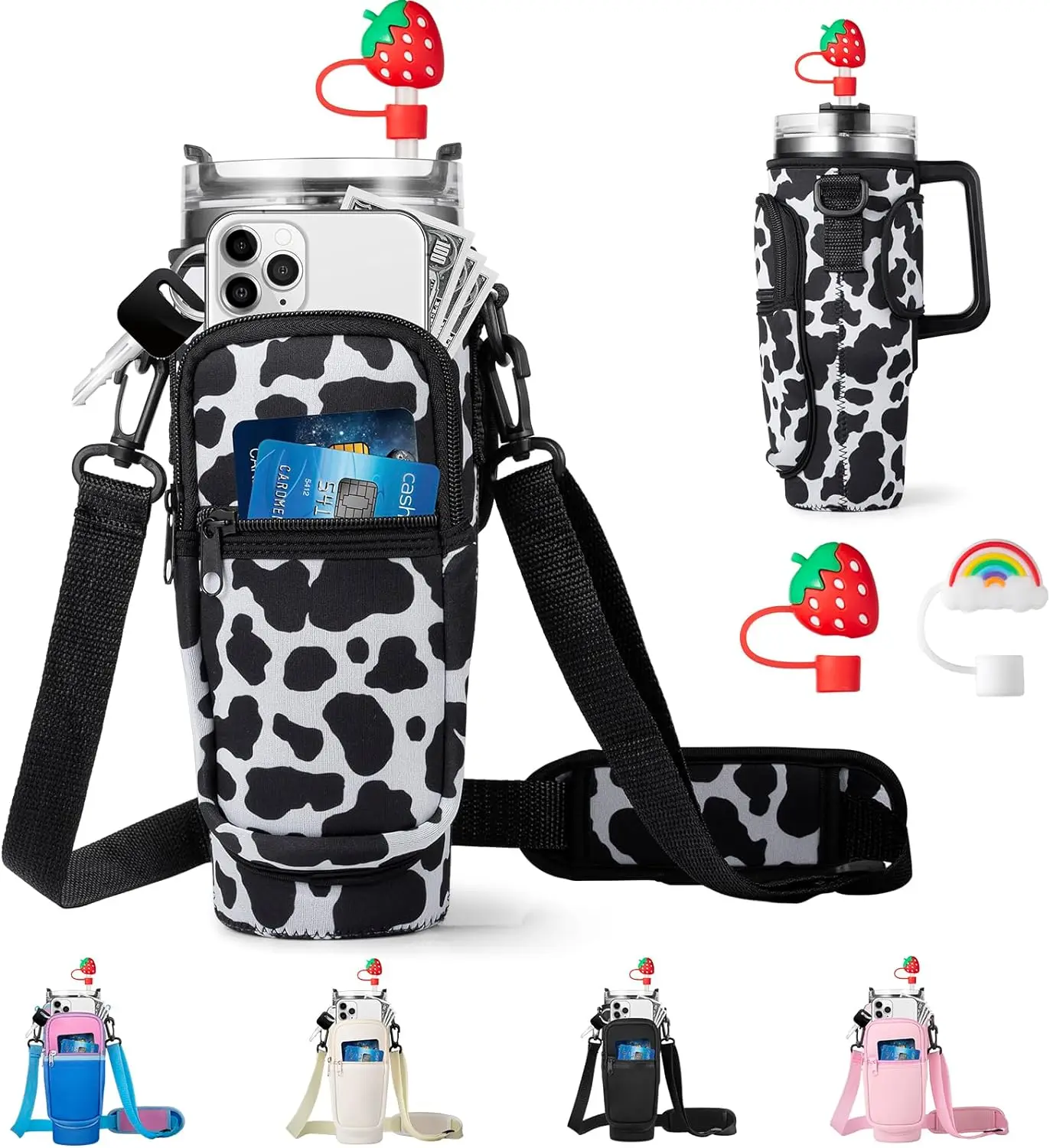 

TY Water Bottle Carrier Bag with Phone Pocket for 40oz Tumbler with Handle Neoprene Water Bottle Holder Pouch