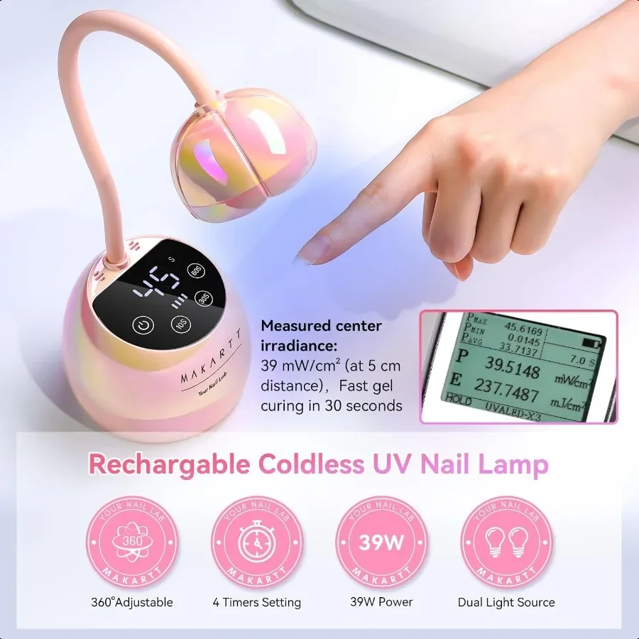 UV LEDネイルランプ グースネックUVライト ネイル用 コードレス充電式USB 39Wドライヤー LEDランプ オートセンサー付き 4つのタイマー設定付き 高速