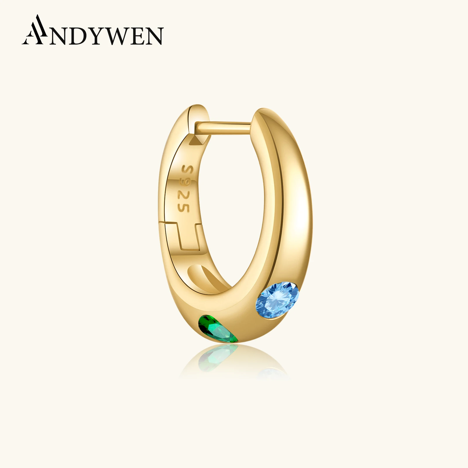 

ANDYWEN Women 925 Sterling Silver Hoop Piercing Earring Clips Loops 1PCS 2025 Fashion Luxury Wedding Party Jewelry