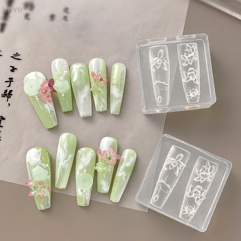 [L & P] 1pc Lotus 3d Silicone moule Lotus Nail Art décorations ongles bricolage conception Silicone ongles moule ongles accessoires