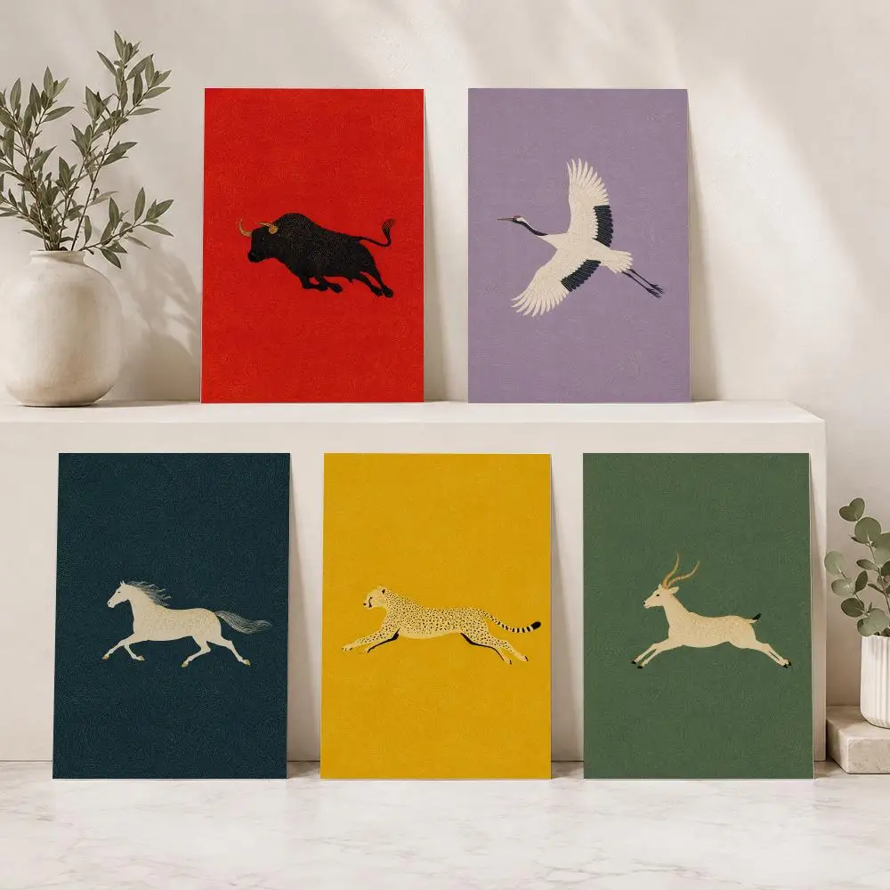 Vintage Galloping Wildlife Poster Stickers HD Painting Self-Adhesive Modern Art for Bedroom Living Room Home Decor Wall Decals