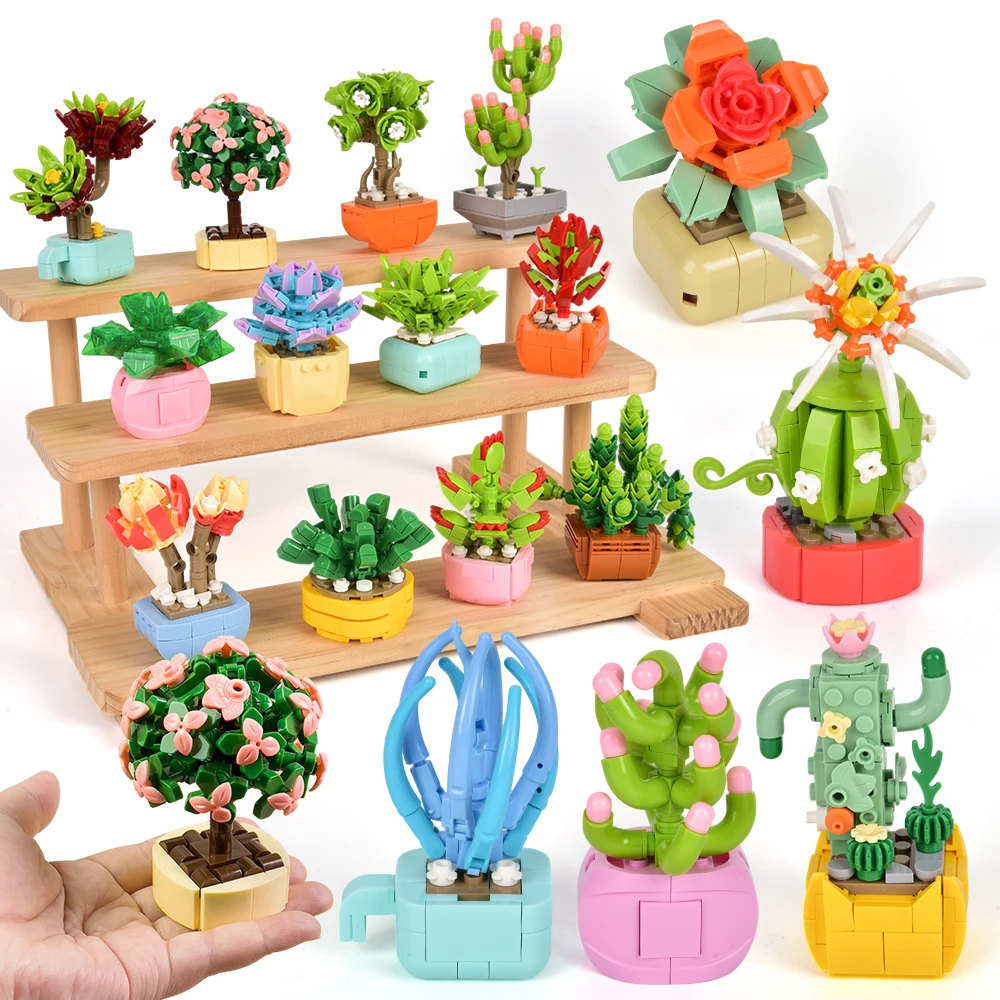 HUIQIBAO MOC Bloem Succulent Ingemaakte Model Bouwsteen DIY Eeuwige Boeket Thuis Bureau Plant Decor Baksteen Meisje Gift Kinderen Speelgoed - afbeelding 2