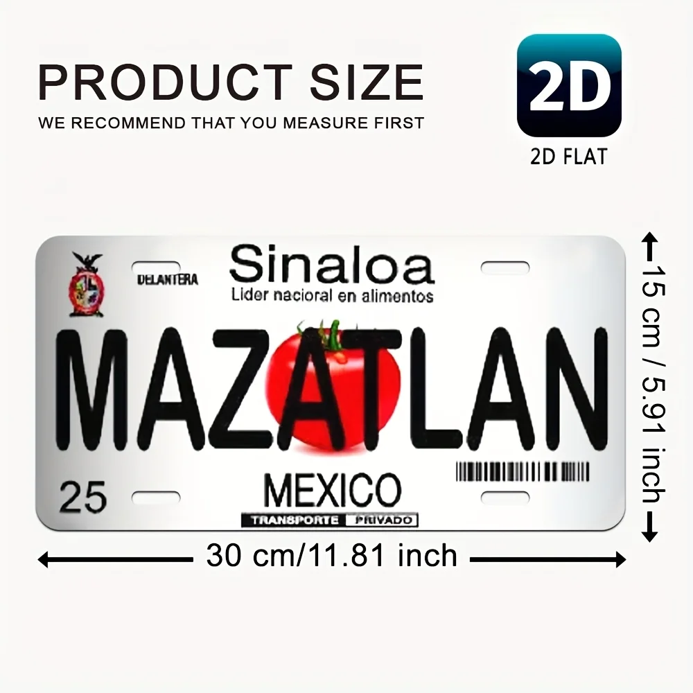 Letrero de aluminio vintage para matrícula, "Mazatlán, Sinaloa, México" con diseño colorido, decoración de pared retro para garaje, hogar,