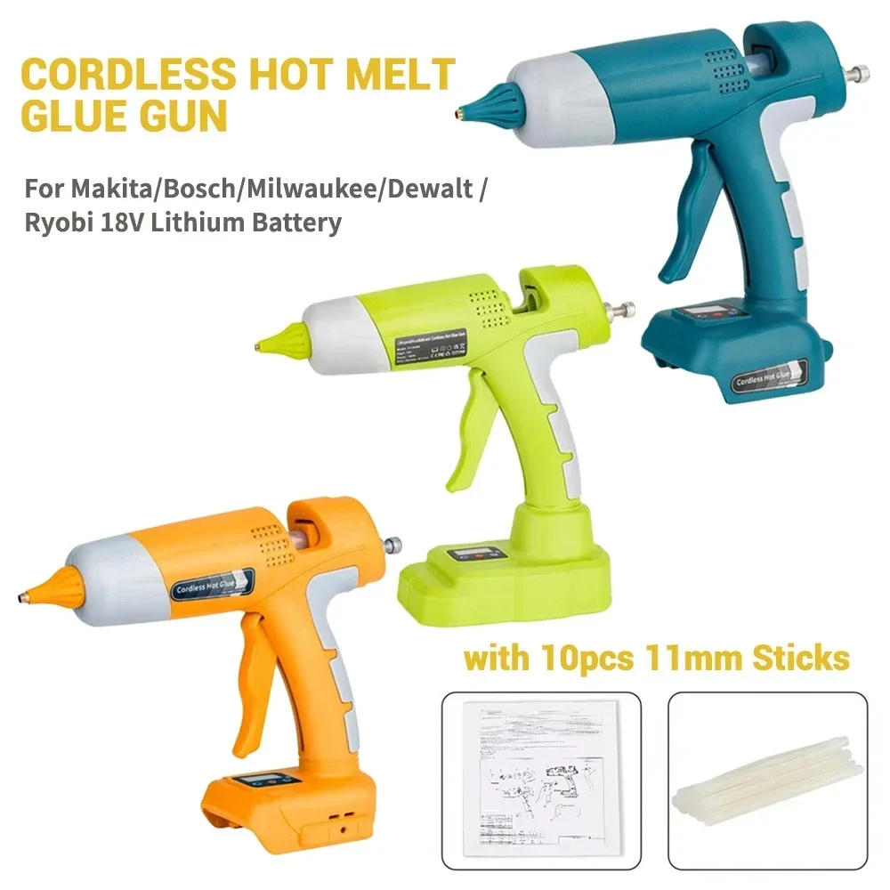 For Makita/Dewalt/Milwaukee/Bosch Ryobi 18V Li-ion Battery Cordless Hot Melt Glue Gun with 11mm Glue Sticks with Digital Display