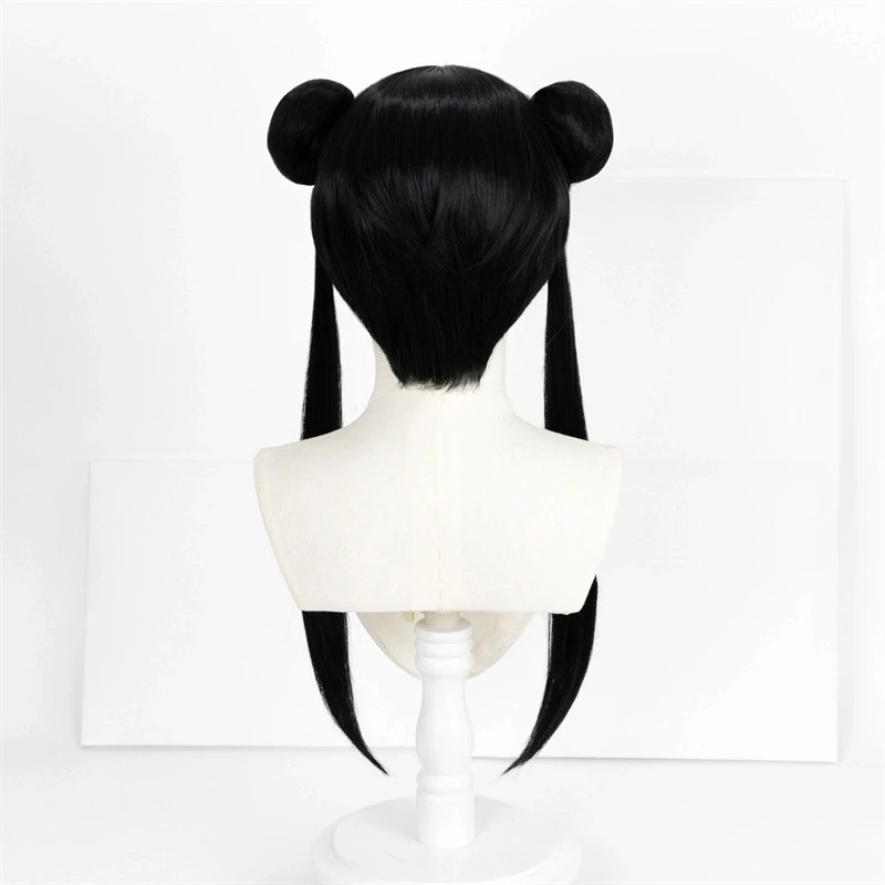 ND Meiling Li-Perruques de Cosplay Anime Cardcaptor Sakura Wiki, Double Queue de Cheval, Postiche Noir Synthétique pour