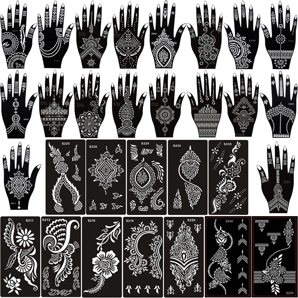 30 Sheets/Lot Indian Arabic Henna Tattoo Kit Stencil, Temporary Tattoo Template Flower Stencils for Body Paint