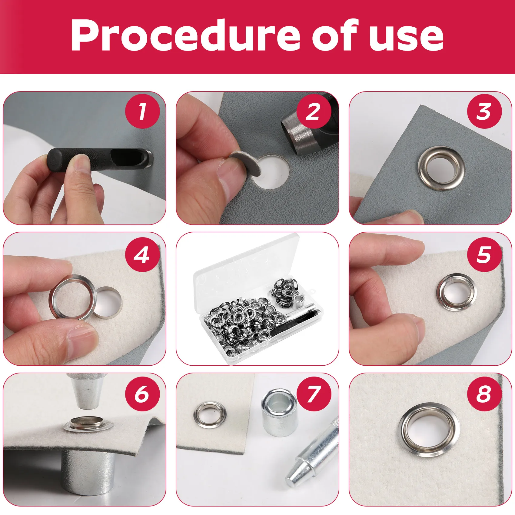 120 Sets Grommet Eyelets Tool Kit, Grommet Kit 1/2 Inch Eyelets with Tools and Storage Box Silver