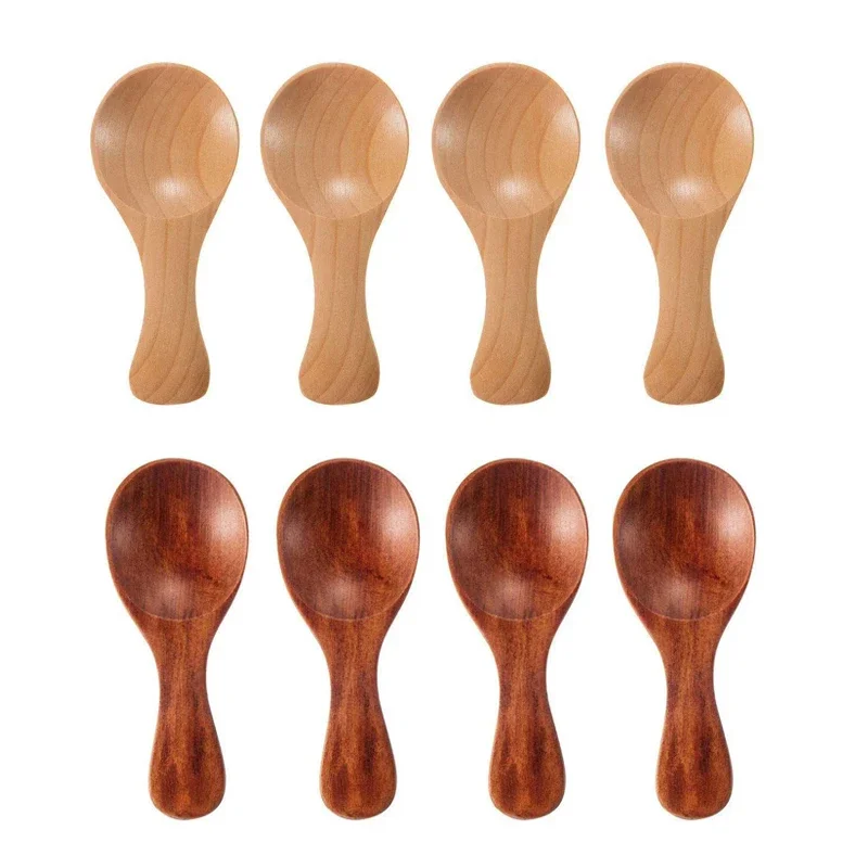 

4Pcs Wooden Spoons Mini Kitchen Spice Condiment Spoon Sugar Tea Coffee Scoop Short Handle Wood Kids Spoon Kitchen Gadgets