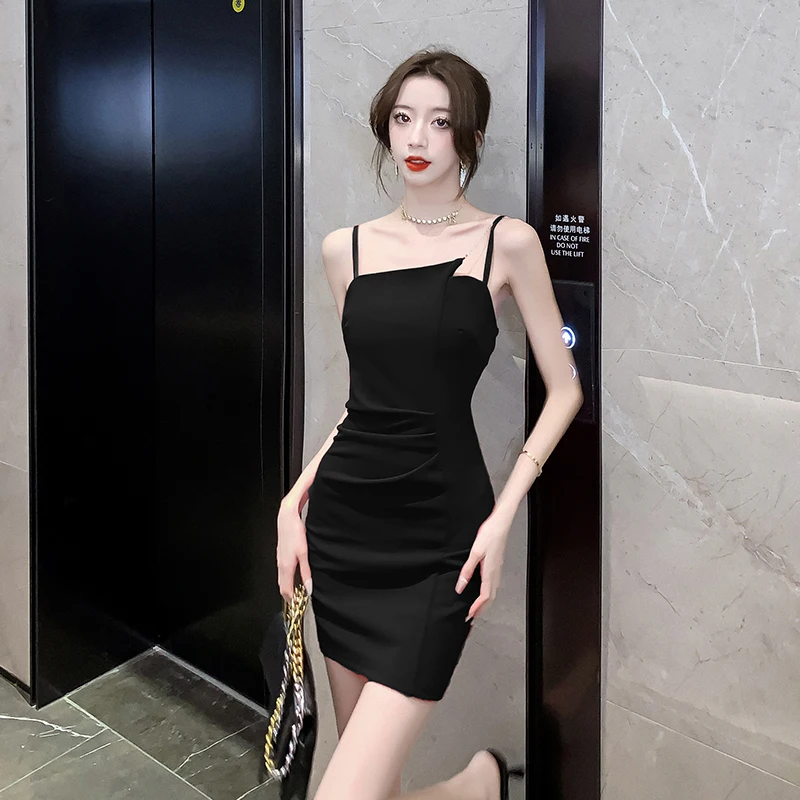 Summer Elegant Party Spaghetti Strap Dresses for Women 2023 New Vintage Sweet Solid Split Chic Sexy Sleeveless Long Short Dress