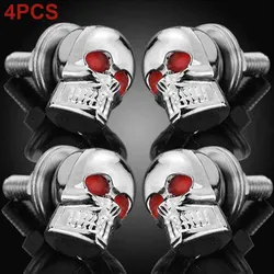 4pcs Chrome 3D Skull Motorcycle License Plate Bolt Screw Fastener for Harley