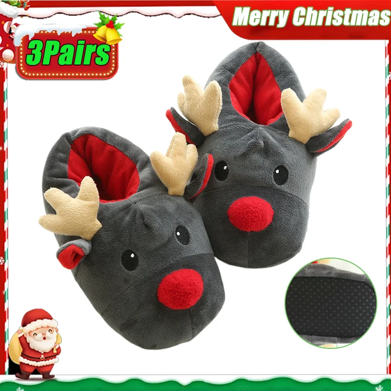 Autumn and winter super soft velvet Christmas deer shoes cute quirky plush cotton slippers Christmas