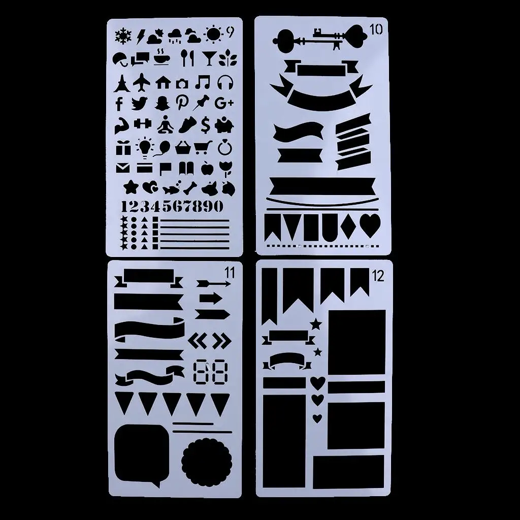 12x Journal Stencil Drawing Template per DIY Planner Diary Scrapbook