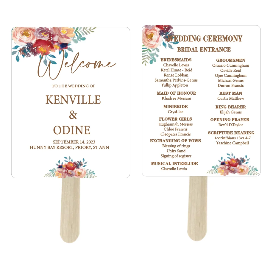 Paper Hand Fan, Wedding Table Menu, Program Template, Event Party, Thank You Card for Guests, 50Pcs