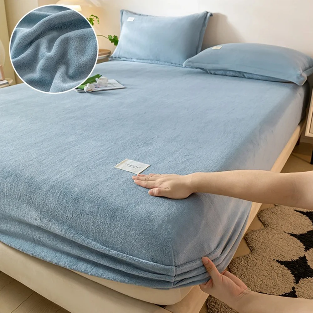 Soft Warm Velvet Fitted Sheet with Elastic Band Bed Fitted Sheet Padded Mattress Cover Winter Warm Mattress Cover for Bedroom