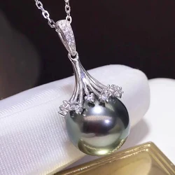 Real Natural Black Tahitian Pearl Pendant Women,925 Silver Large Pearl Pendant Jewelry Girls Mother Wife Mother Birthday Gift