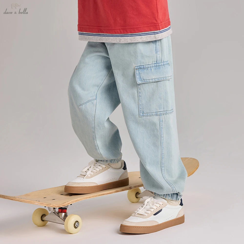 

Детские джинсы-карго Dave Bella для мальчиков 5-13 лет, весна-осень, хлопковые брюки в стиле ковбой, повседневные свободные уличные штаны DK1260588