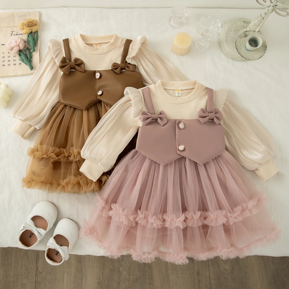 

Baby Girl Dress Spring And Autumn Cotton Bow Sheer Long Sleeved Girls Dresses Cartoon Cute Princess Dress Baby Clothing
