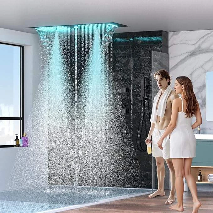 Thermostatic Ceiling Mounted Rain Shower System Black LED Bath Faucet Multi -Function Shower Head Set